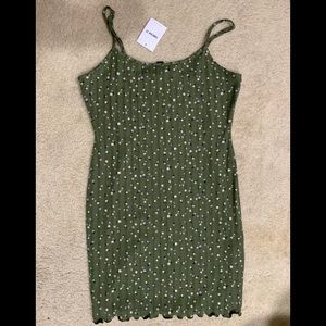 Forever 21 Green Floral Ribbed Mini Dress BNWT